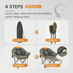OUTDOOR LIVING SUNTIME Oversized Padded Comfy Camping Chair with Removable Footrest， Weight Capacity 400 LBS, Heavy Duty Moon Round Leisure Folding Chair for Camping, Hiking, Carry Bag, Orange