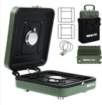 2 Burner Camping Stove with Carrying Bag, Foldable Propane Camp Stove with 17,200 BTU for Camping, Outdoor Cooking, Portable Gas Stove with Adjustable Burner for BBQ,Green with Windscreen