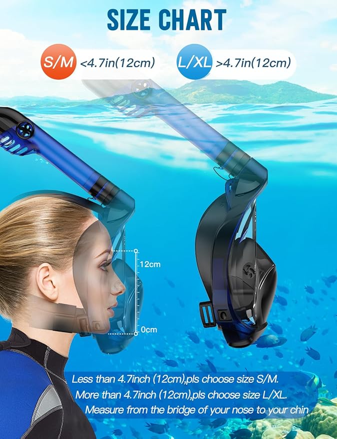Zenoplige Full Face Snorkel Mask Adults,Dry-Top Snorkeling Gear with Camera Mount,Foldable 180-Degree Panoramic Scuba Mask for Snorkeling Diving Swimming Travel,Snorkel Mask Anti-Fog & Anti-Leak