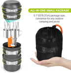 Odoland 16pcs Camping Cookware Mess Kit, Lightweight Pot Pan Mini Stove with 2 Cups, Fork Spoon Kits for Backpacking, Outdoor Camping Hiking and Picnic