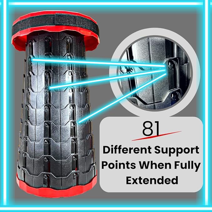 Smith & Barker Upgraded for 2025 Premium Telescopic Folding Stool for Adults and Children Outdoor Indoor Portable Collapsible Foldable Fishing Hiking Camping Festivals Seat (Red)