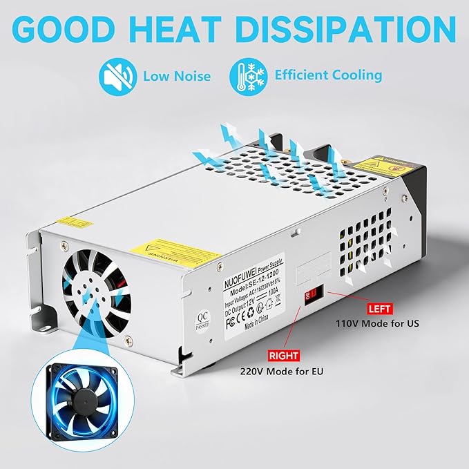 DC 12V 100A 1200W Power Supply 110V AC to 12v DC Converter Power Supply Adapter 100A 1200W Switch Transformer for Motor Pump CCTV Security Camera Car Stereo 3D Printer