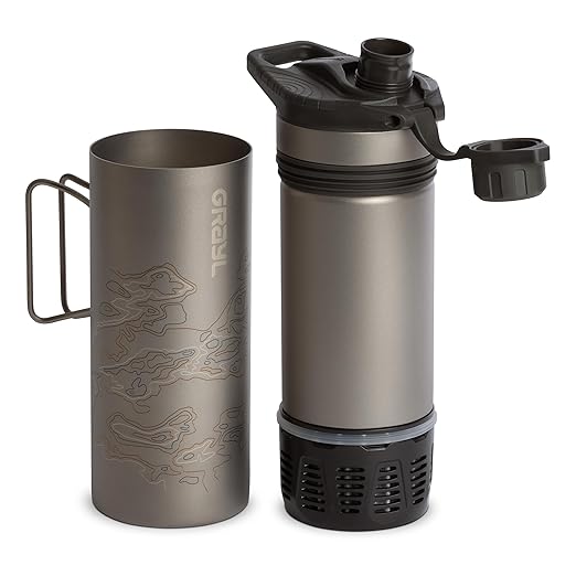 GRAYL GeoPress Titanium 24 oz Water Purifier Bottle - Filter for Hiking, Camping, Survival, Travel (Covert Black)