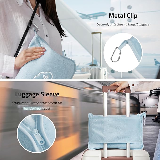 Travel Blanket, 3-in-1 Ultra-Soft, Warm & Lightweight Travel Blanket Airplane with Bag, 65x40 in, Airplane Travel Essentials for Women, Men & Kids with Eye Mask, Luggage Sleeve & Backpack Clip