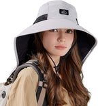 Rosoz Outdoor Sun Hat for Men Women, UPF50+ Protection Safari Cap Wide Brim Mesh Fishing Hat with Neck Flap Beach Garden