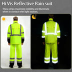Hi Vis Class 3 Safety Rain Jacket for Men Waterproof, Reflective High Visibility Rain Gear Construction Rain Suit (Yellow-Black 2XL/3XL)