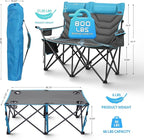 Oversized High-Back Camping Chairs with Pillow, Dual Cup Holders & Cooler Bag - Heavy Duty Foldable Outdoor Chair for Adults4PC (1, BLUEGREY-4PC-SET)