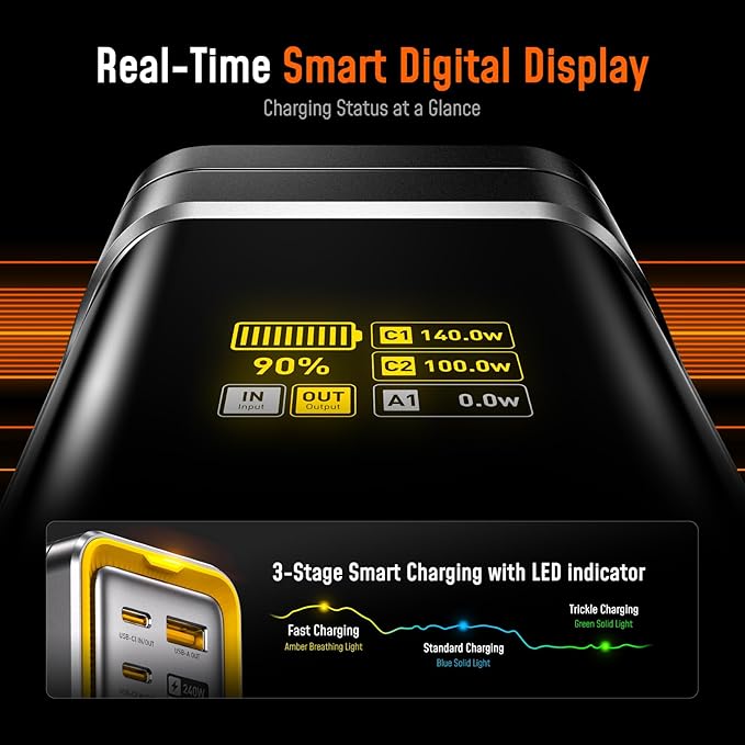 AOHI 240W Laptop Power Bank 27600mAh Portable Fast Charger (99.3wh), Airline-Compliant, 140W PD 3.1 Large Battery Pack The Future Starship for MacBook, iPad iPhone 16 Pro Max,Galaxy,Steam Deck, Grey