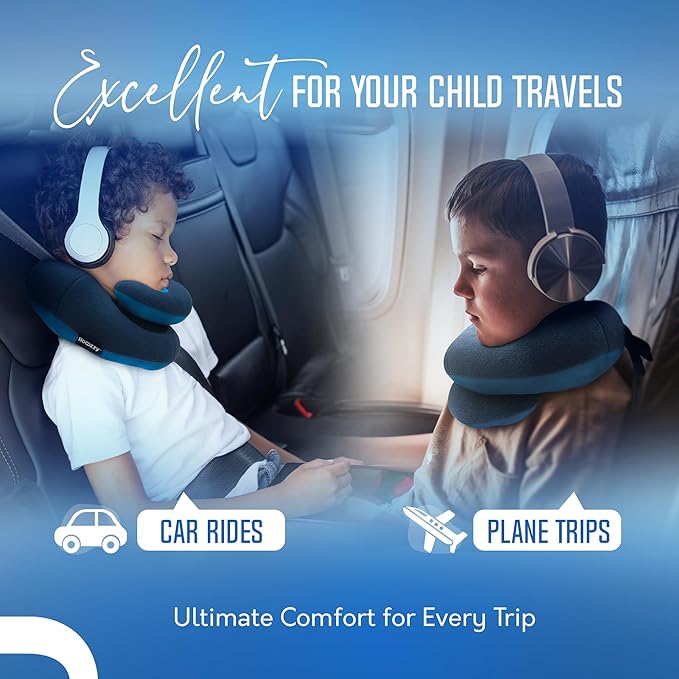 BCOZZY Kids Travel Neck Pillow (8-12 Y/O) – Patented Soft Child Pillow for Head & Chin Support in Car, Airplane, and Road Trip Sleeping. Adjustable Size. Carry Bag. Fully Washable. Medium, Gray