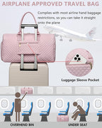 Women Weekender Travel Duffle Bag: Initial Duffel Overnight Bags with Shoe Compartment Large Carry on Tote with Toiletry Bag Weekend Traveling Yoga Gym Hospital Bag for Women with Wet Pocket Letter M