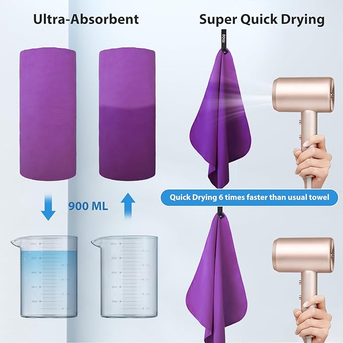 BOGI Microfiber Travel Sports Towel-Quick Dry, Soft Lightweight, Absorbent, Compact Towel for Camping Gym Beach Bath Yoga Swimming Backpacking (M:40''x20''-Purple)
