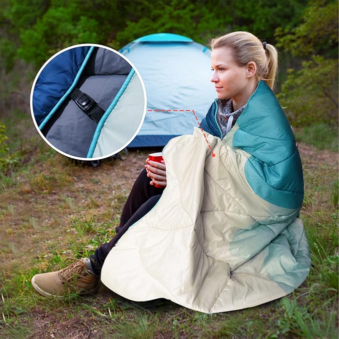 Outdoor Puffy Camping Blanket, Lightweight Down Alternative Puffy Printed Camping Large Ultra Warm Hammock Top Quilt Waterproof Blanket for Traveling Picnic Beach Party Cold Weather (Green Mountain)
