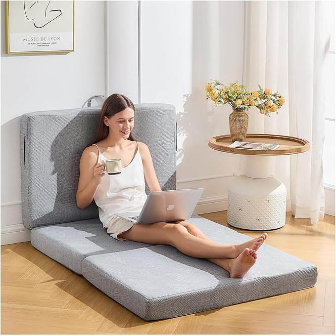 Trifold Mattress Single，3 Inch Folding Mattress Twin,Foldable Mattress,Tri Folding Mattress Removable and Washable with Handles and Non-Slip Bottom for RV/Camping/Guest Room, 75" x 25" x 3"