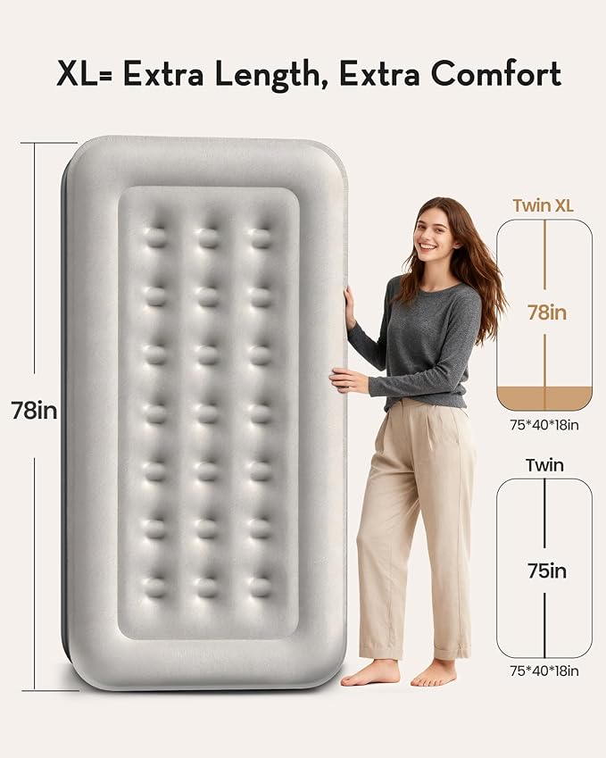 OhGeni Twin XL Air Mattress with Built in Pump for Guest, 18'' Colchon Inflables Blow Up Air Bed with Carrying Bag for Camping, Raised Elevated Double Airbed, Foldable & Portable Air Mattress, Black