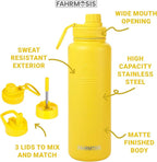 40 Oz Water Bottle with Straw Stainless Steel Sports Water Bottle with 3 Lids (Straw, Chug and Flip Lid) Insulated Leak Proof Metal Jug for Men & Women - Yellow