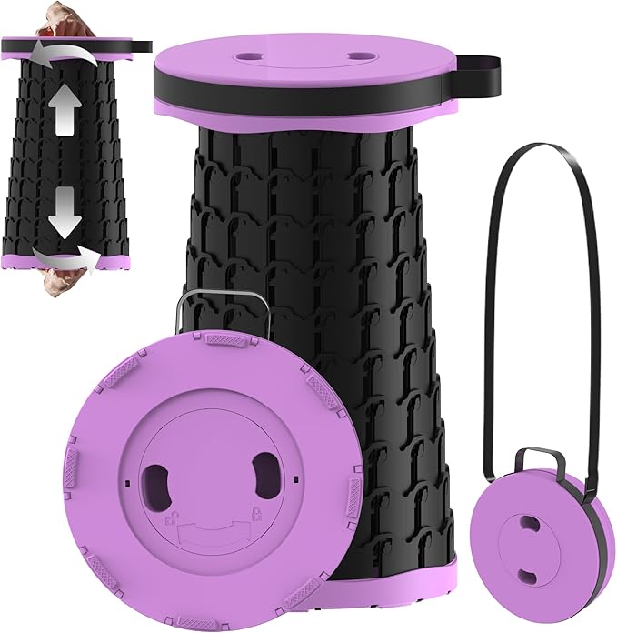 2025 Upgraded Portable Folding Stool, Collapsible Stools, 600lbs Max Weight, Lightweight But Sturdy, Telescoping Foldable Camping Stool for Outdoor Fishing Hiking Travel BBQ