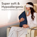 Happyluxe Odyssey Travel Pillow for Long Flights - Soft, Small, Alternative to Down and Memory Foam. 17 x 13in - Made in The USA, Navy Blue Airplane Pillow for Adults Sleeping, Camping or Nap