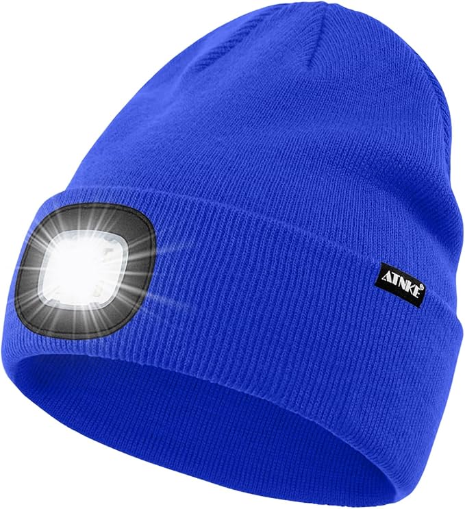 ATNKE LED Lighted Beanie Hat,USB Rechargeable 4 LED Running Headlamp Bright Cap with The Light Gifts for Men and Women