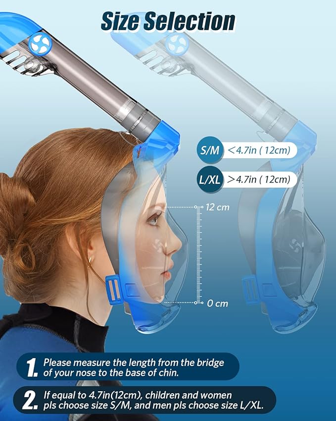 QingSong Full Face Snorkel Mask for Adults, Snorkeling Gear with Camera Mount, 180 Degree Panoramic View Snorkel Set Anti-Fog Anti-Leak