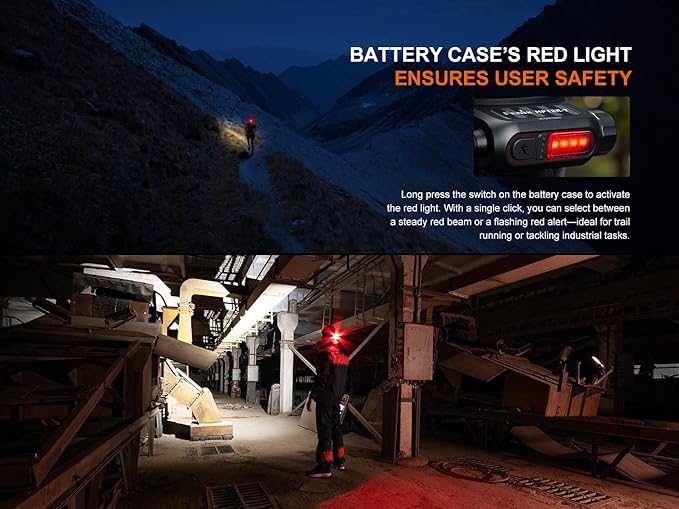 Fenix HP12R-T 1300 Lumen Rechargeable Running Headlamp – Split Battery Design, White/Neutral White/Red Light Modes with Lumentac Organizer (Black)