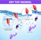 Kids Snorkel Set Dry Top Snorkeling Gear for Kids Youth Boys Girls Junior Age 5-15,Tempered Glass Swimming Diving Mask and Snorkel Set 180 Degree Panoramic View