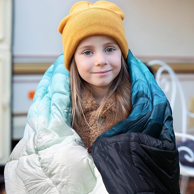 zzlamb Sherpa Puffy Camping Blanket,Packable Outdoor Warm Wearable Fleece Blankets for Cold Weather,Thick Camp Quilt with Sherpa Lining for Sleeping,Traveling,Backpacking,Picnics,Beach,Stadium 52x75in