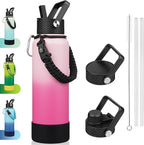 BJPKPK Insulated Water Bottle with Straw Lid, 40oz Large Thermo with 3 Lids, Paracord Handle & Non-slip Boot, BPA Free Leak Proof Stainless Steel Metal Water Bottles, Tumblers, Cups,Cherry