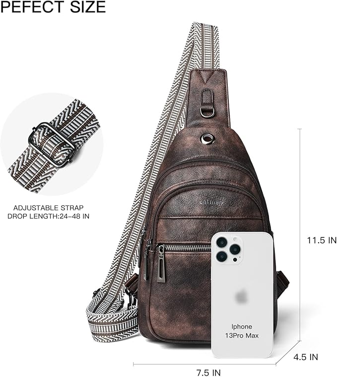 7L Sling Bag For Women Faux Leather Anti Theft Small Casual Daypack Backpack Fanny Pack Crossbody Chest Bags Purse Waterproof Coffee Color