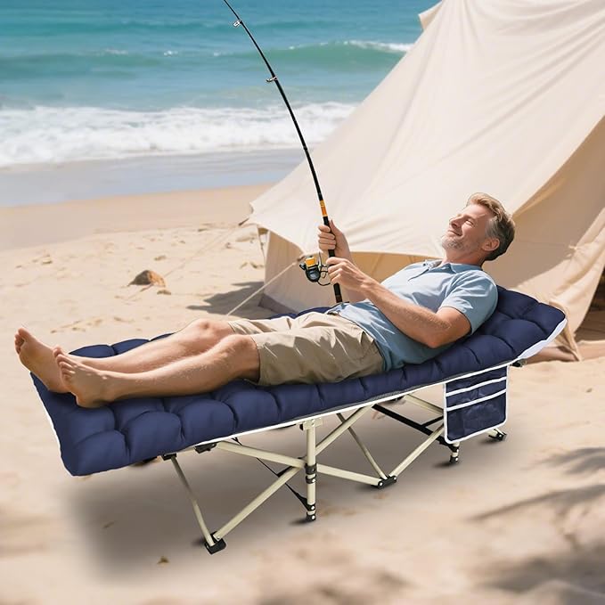 YELLOW JACKET Camping Cot with Mattress for Adults, Folding Sleeping Cot 600lbs Max Load, Portable Camping Cot with Carry Bag, 28" Wide Cot for Camping, Home,Office,Travel (Blue)