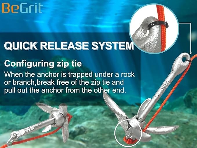BeGrit Kayak Anchor Small Boat Anchor Folding Marine Anchor for Fishing,Kayak,Paddle Board,Canoe,Jet Ski, with 32.8 ft Anchor Tow Rope Carrying Bag