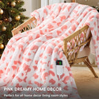 Pink Cow Print Heated Electric Blanket Throw,50X60 Heating Blanket with 10 Heats Levels & 8 Hours Auto Off,Cute Cow Decor Stuff Soft Fleece Sherpa Blankets Warmer Gifts for Women Washable,ETL