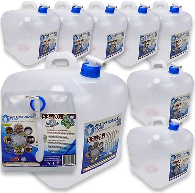 WaterStorageCube BPA Free Collapsible Water Container with Spigot, Camping Water Storage Carrier Jug for Outdoors Hiking Backpack & Survival Kit, Foldable Portable Water Canteen 1.3/2.6/5.3 Gallon