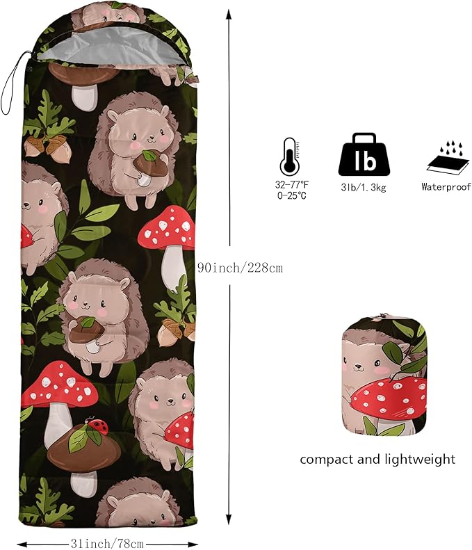 QOOMO Animals Camping Sleeping Bags,3 Season Warm & Cool Weather,Lightweight,Waterproof Sleeping Bags for Adults & Kids,Traveling,and Outdoors,Camping Gear Equipment