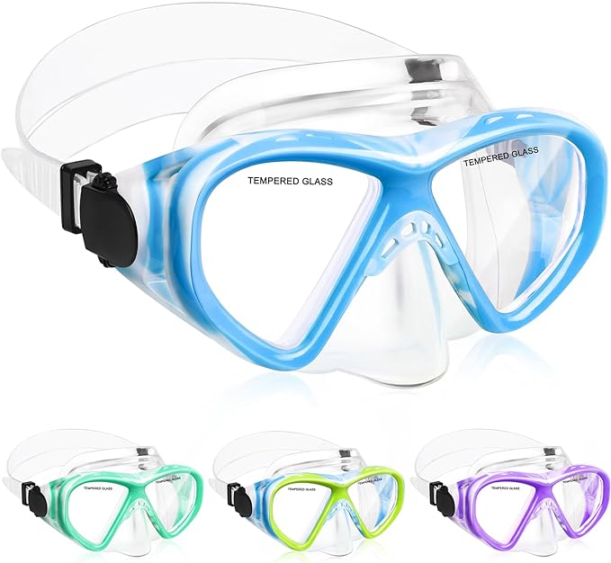 Kids Swim Goggles Snorkel Diving Mask for Boys Girls Ages 5-15, Two-Color Anti-Fog Swimming Goggles with Nose Cover