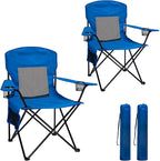 Outdoor Camping Chairs Set of 2, Folding Portable Foldable Lawn Chair Support 300lbs with Cooling Mesh Backrest, 2 Cup Holder, Side Pocket for Concert, Carry Bag for Sports(Blue Mesh,2 Pack)