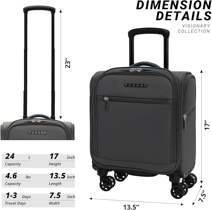 Verage Underseat Carry On Luggage with Wheels & USB Port,14 inch Wheeled Spinner Carry-on Luggages Bags for Airlines, Lightweight Overnight Suitcase for Men Women (14-Inch Compact Underseat Pro)