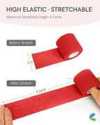FriCARE Self Adhesive Bandage Wrap, Medical Tape in First Aid Kit, Cohesive Bandages for Wounds Sport Vet, FSA/HSA Eligible, 2 Inches X 5 Yards 6 Rolls, Red