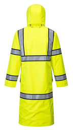 Portwest UH447 Waterproof Reversible Raincoat Hi Vis Reflective Long Safety Rain Jacket Yellow/Black, Medium