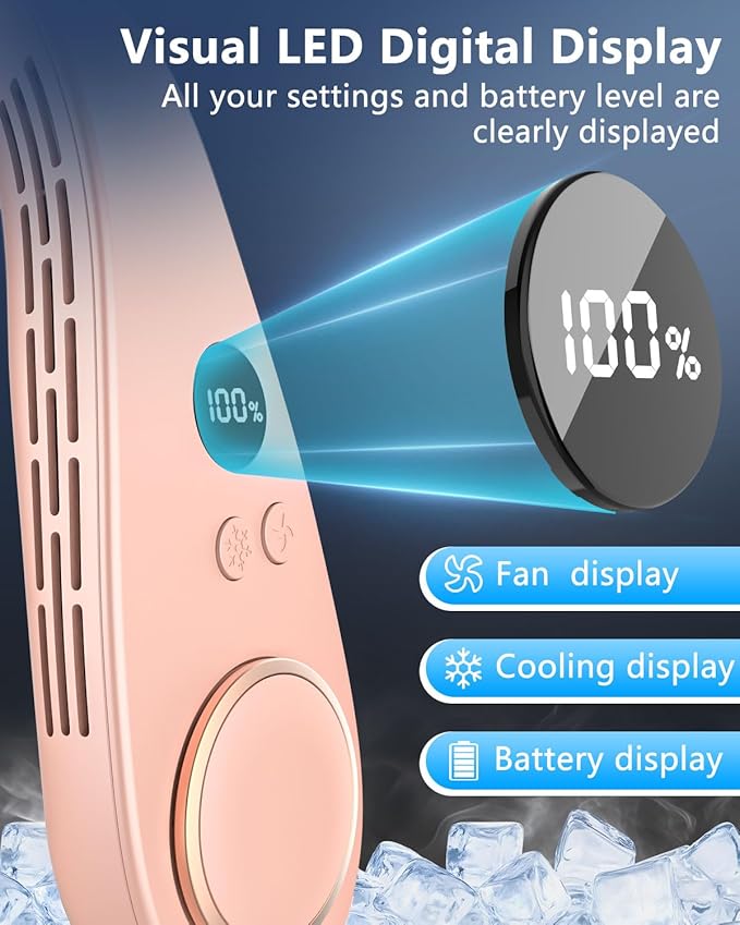 Personal Air Conditioner Neck Fan,Cordless Battery Operated Metal Cooling Plate AC,Tiny Cooler Fan Around Your Neck,Cordless Noiseless Long Life Breeze Quiet Fans Unit for Travel,Outdoor,Sports Pink