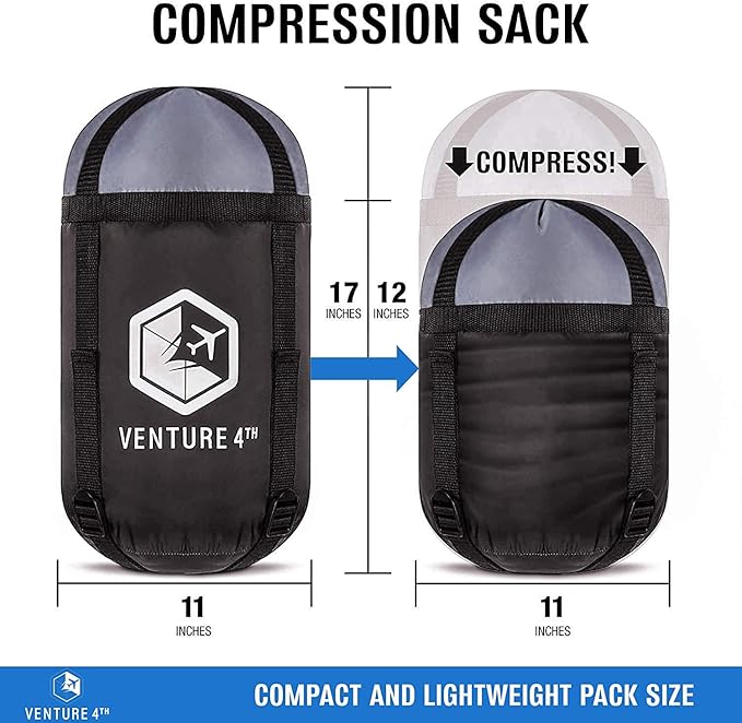 VENTURE 4TH Backpacking Sleeping Bag – XXL, Double and Single Sizes - Lightweight Warm & Cold Weather Sleeping Bags for Adults, Kids & Couples – Ideal for Hiking, Camping & Outdoor Adventures