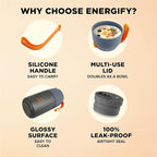 ENERGIFY Vacuum Insulated Food Jar. Large 24oz Bowl incl. Folding Spoon, Cup. Wide Mouth Keep Hot & Cold Drinks Soup Lunch Container for Adults. BPA-Free Stainless Steel, Leak Proof Grey