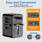 Universal Travel Adapter - 45W International Power Adapter with PD Fast Charging, All-in-One Travel Essentials Plug Adapter for USA to European UK AUS India, Type C/G/D/I/A