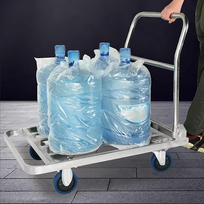 Heavy-Duty Foldable Dolly Trolley - Stainless Steel Flatbed Cart for Easy Transport of Luggage, Supplies, and Equipment 50 * 70