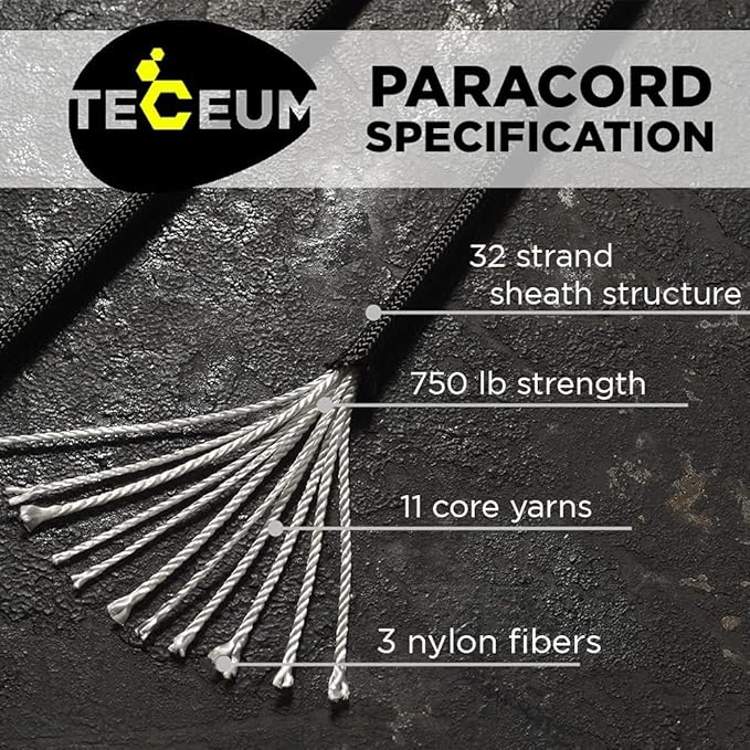TECEUM 5/32" Paracord Rope 1000 – 1000ft / 200ft / 100ft / 50ft – Tactical Parachute Cord 4mm – 45+ Colors – Nylon String for Survival & Camping Gear – Stripe Cord for Survival – Utility Rope