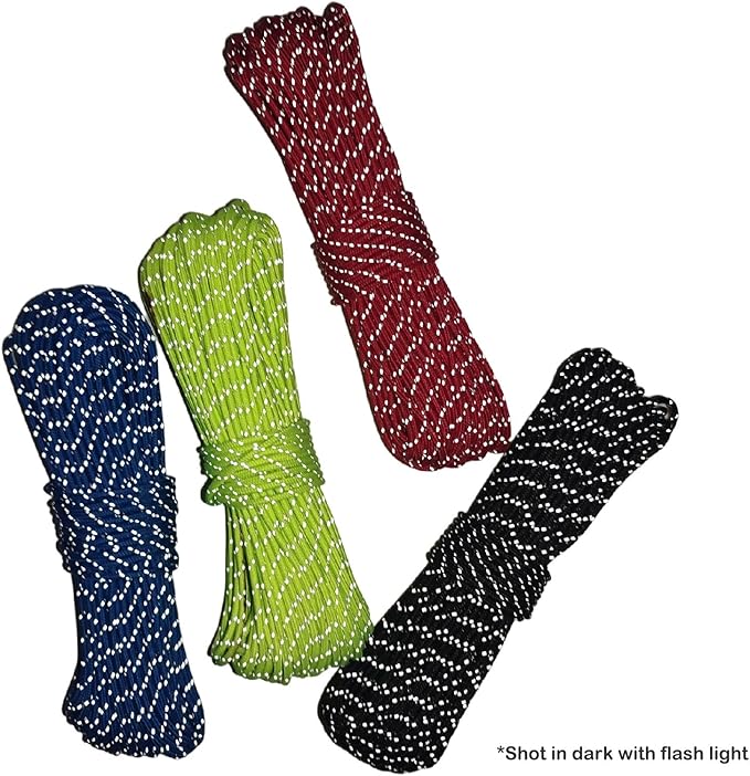 2mm Reflective Guyline Camping Paracord, Ultralight Thin Cord Rope for Tarp Rain Fly Tent Camping, 65 Feet (Red)