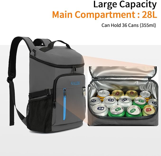 Kalesi Cooler Backpack 36 Cans Lightweight Insulated Backpack Cooler Leak-Proof Travel Camping Lunch Backpack Outdoor Cutlery Backpack for Men and Women