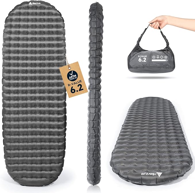 Hikenture Camping Sleeping Pad with 6.2 R-Value, Ultralight Camping Mattress for All Season, Compact & Insulated Sleeping Mat for Backpacking,Hiking,Outdoor