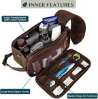 PAVILIA Toiletry Bag for Men, Travel Essentials Shaving Dopp Kit, Mens Travel Bag Toiletries Organizer Case for Grooming, PU Leather Water Resistant Cosmetic Bag Pouch (Dark Brown)