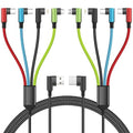 Travel Essentials 90 Degree Multi Charging Cable [2Pack 5FT], Right Angle 4 in 1 Charging Cable, USB Cable Charging Cords with IP/Type C/Type C/Micro Port, Compatible with Most Cell Phones and More