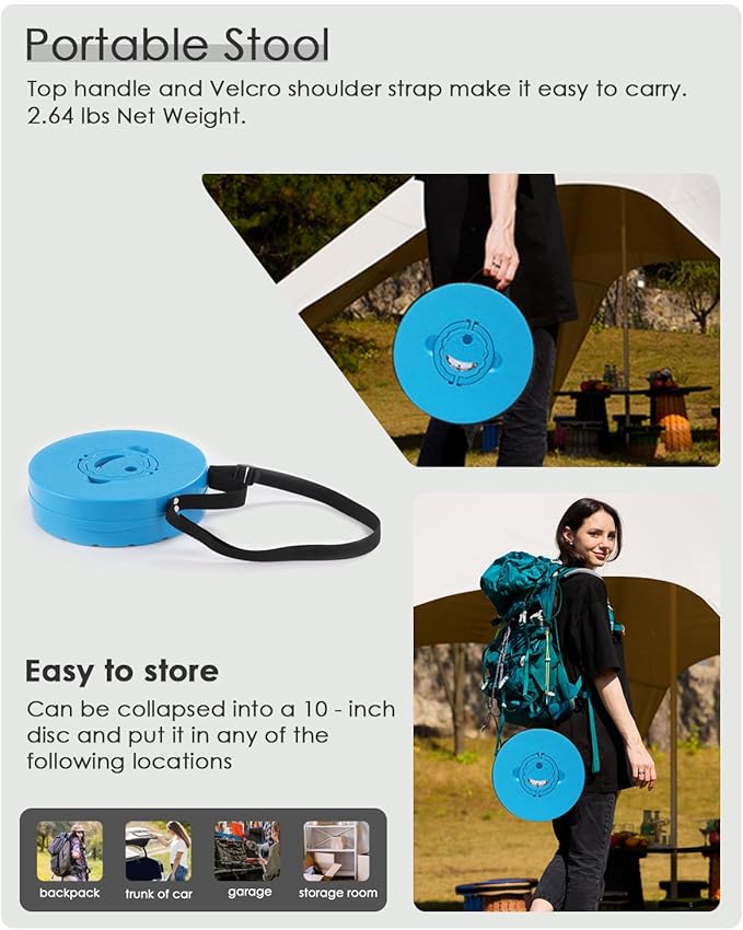 Spisces Upgraded Collapsible Stool,800 lbs Heavy Duty Capacity & Lightweight 2.6 lbs,18-Inch Portable Retractable Folding Stool for Adults,Camping,Fishing,BBQ,Travel